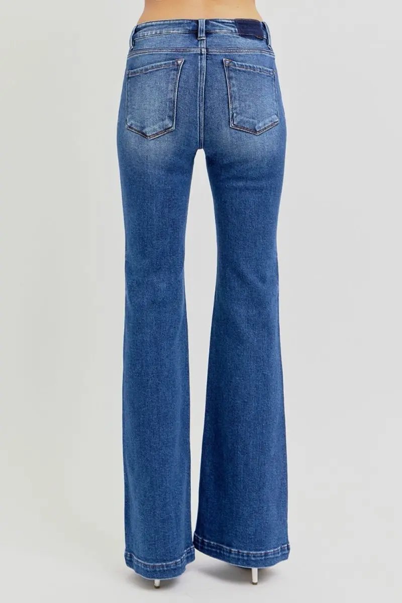 RISEN Full Size Low Rise Flare Jeans with Pockets Available - Love Salve